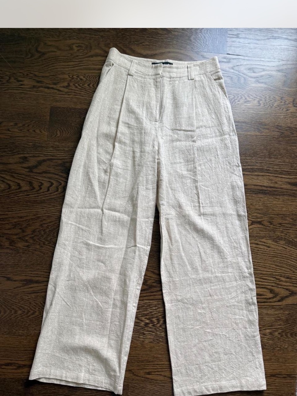 Lioness Cream Wide-Leg Linen-Blend Chinos